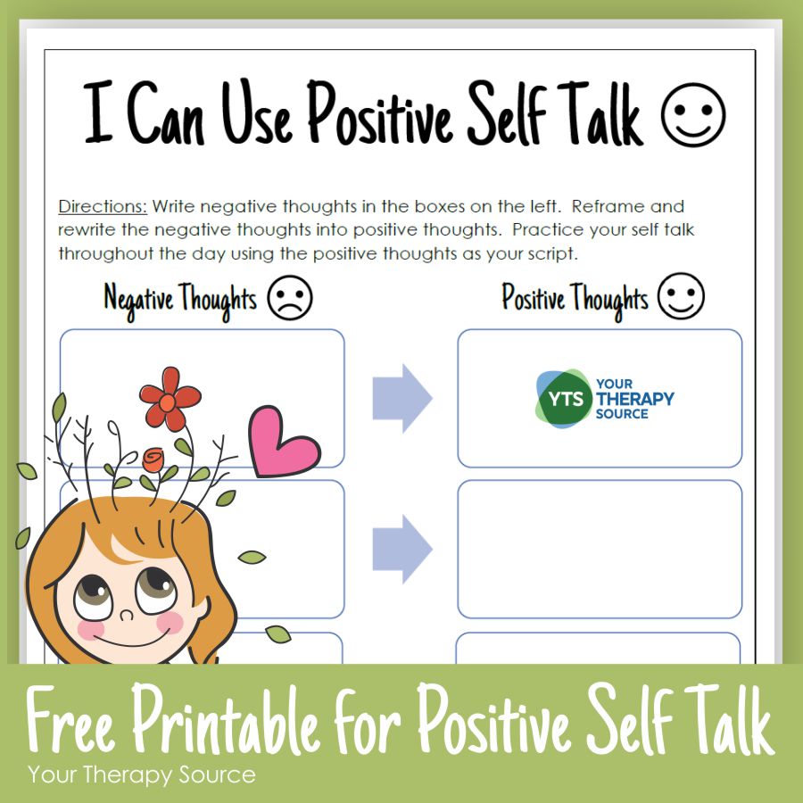 Positive Self Talk for Kids Free Printable from Your Therapy Source