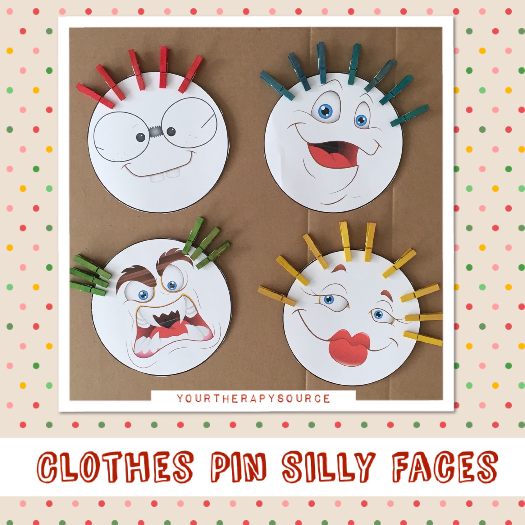 Clothes Pin Silly Faces - Free Printables - Your Therapy Source