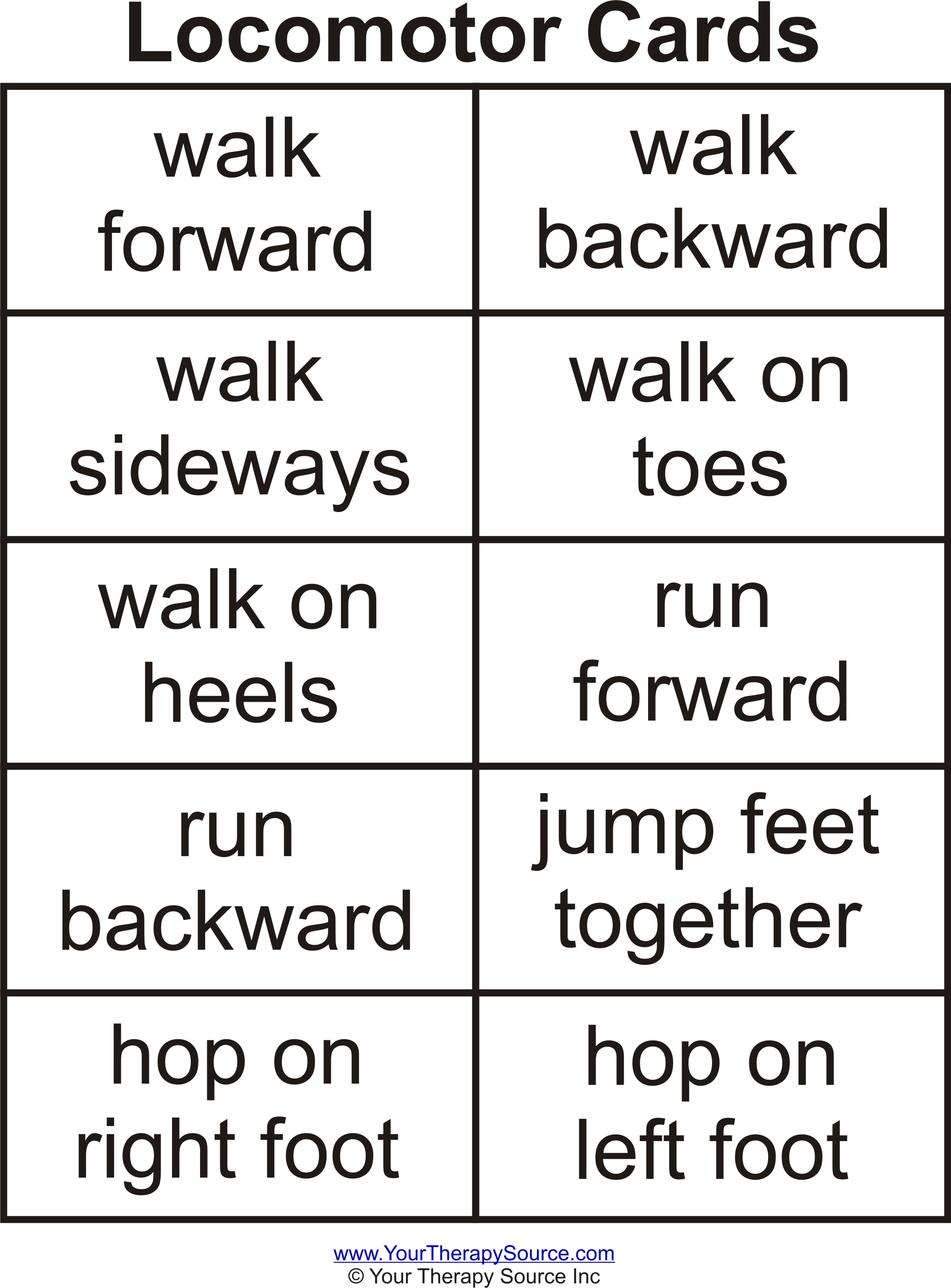 Locomotor Card Your Therapy Source