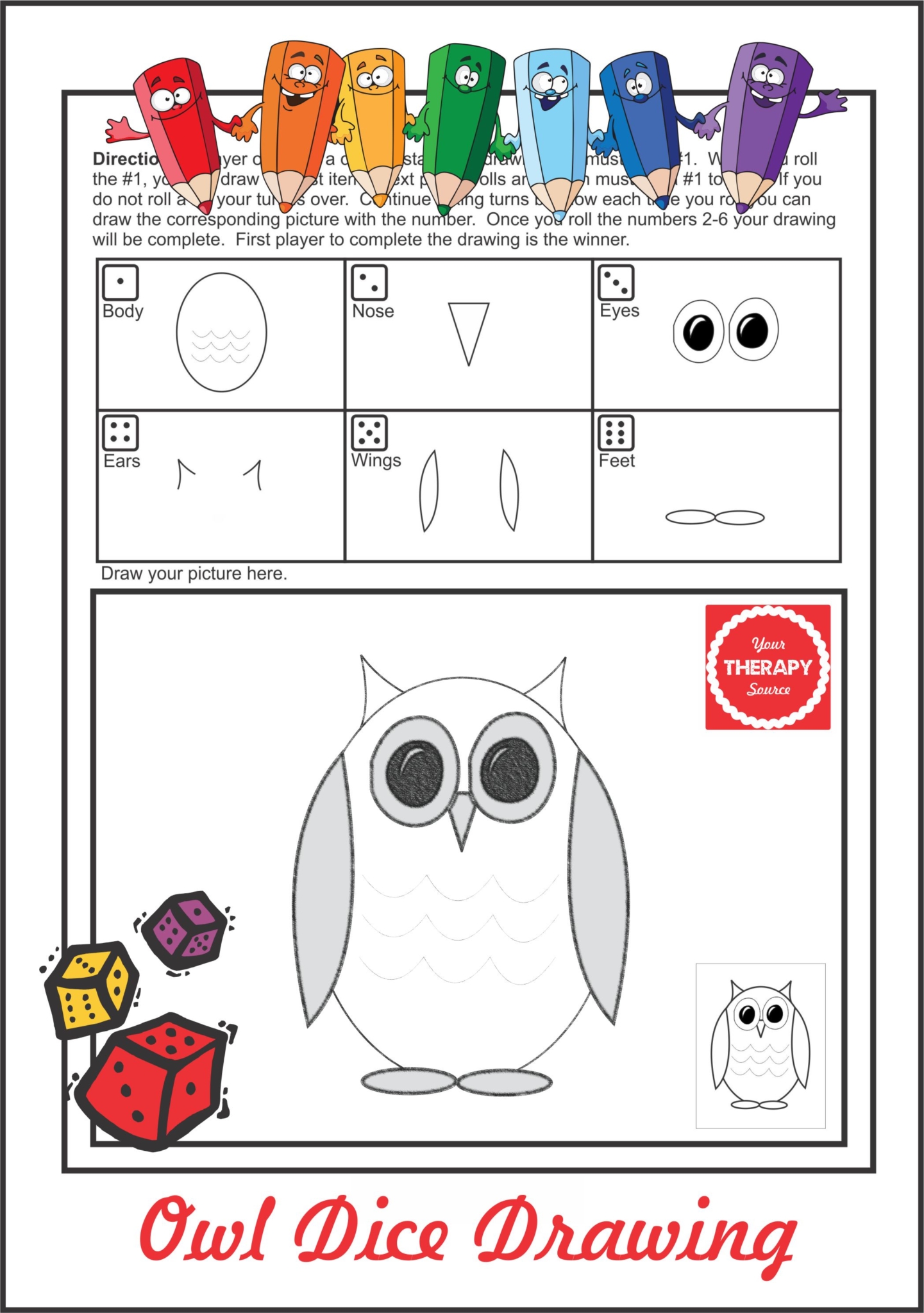 Owl Dice Drawing Your Therapy Source