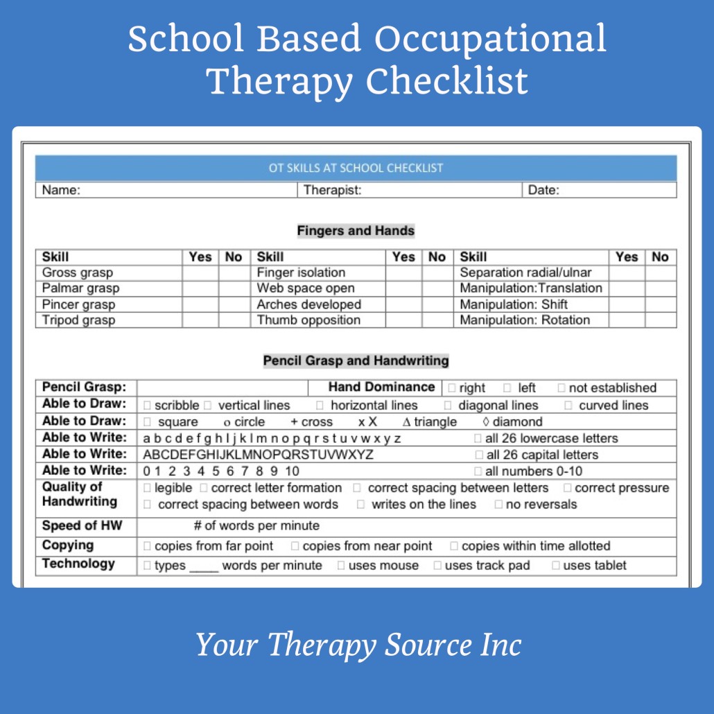 School Based Occupational Therapy Screening Form Checklist