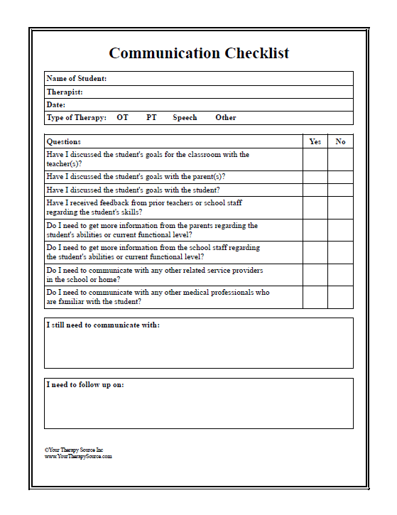 Communication Checklist - Your Therapy Source