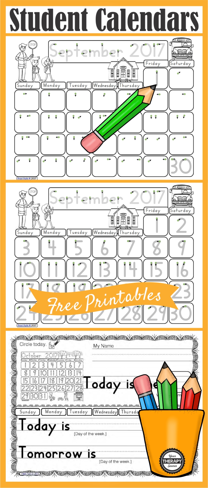 Free Calendar Work Printables Your Therapy Source