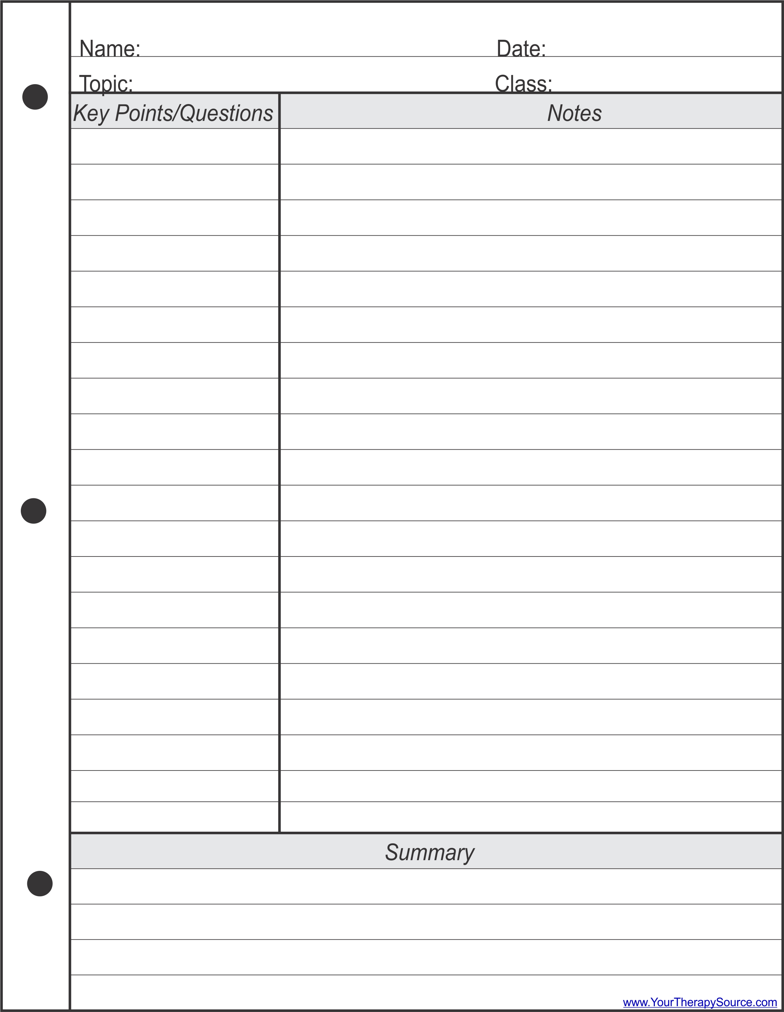 Cornell Note Taking Templates Organized, Effective Note Taking Your