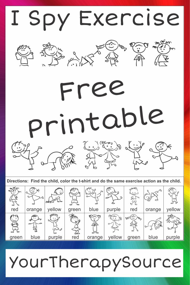 I Spy Exercise Movement and Visual Perceptual Activity Freebie