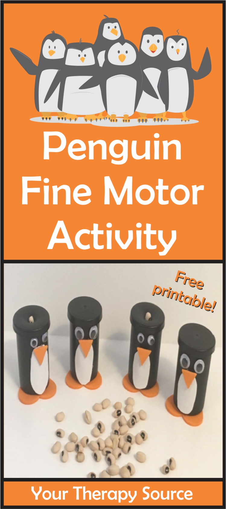 Penguin Fine Motor Activity at Your Therapy Source. Practice fine motor skills, counting, in hand manipulation and more with the fine motor station with a penguin theme. #finemotor