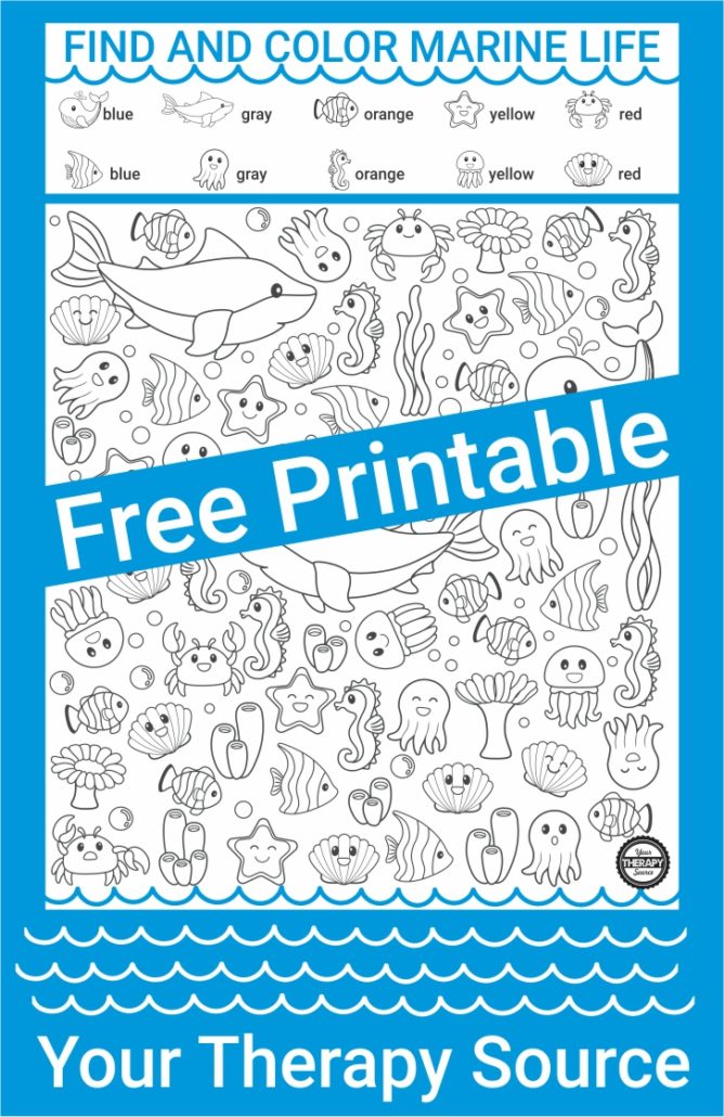 Find and Color Marine Life Visual Motor Freebie #visualperceptual #visualdiscrimination #marinetheme #visualmotor