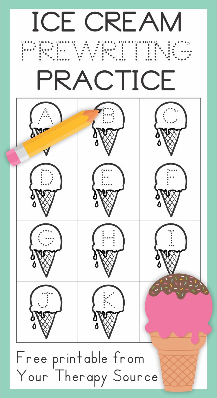 The Ice Cream Multisensory Prewriting Practice Packet digital download includes various activities to support prewriting skills and letter identification.