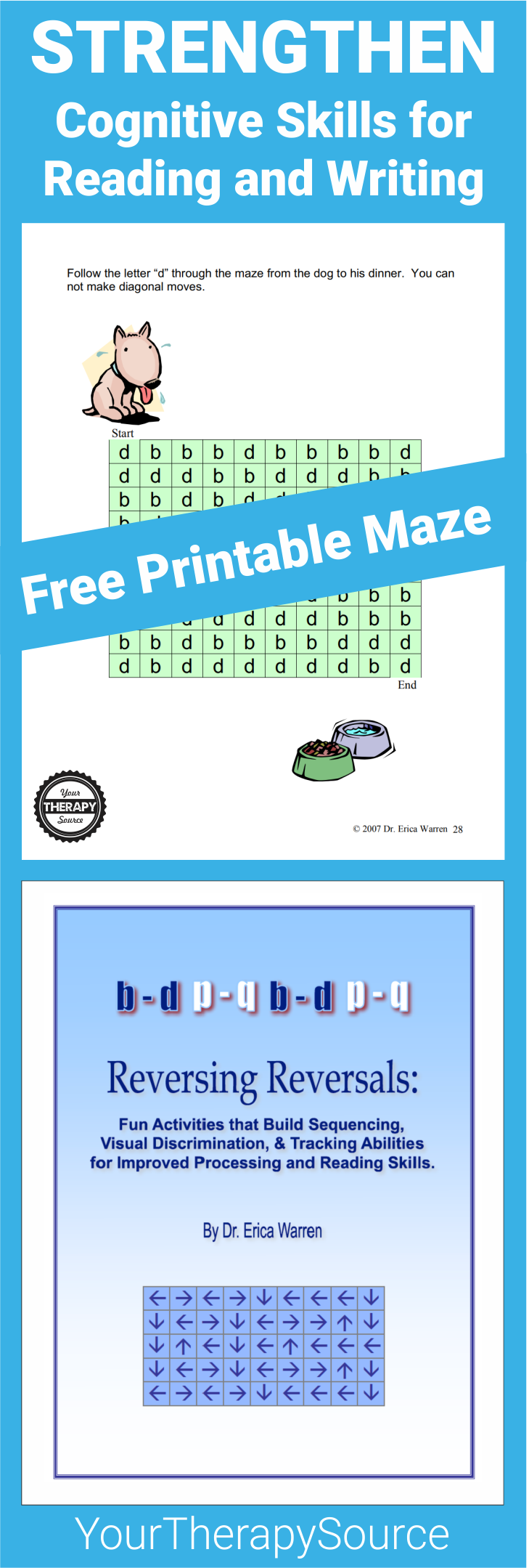 Do you work with students who struggle with letter identification or letter reversals?  This free maze will help strengthen cognitive skills for reading and writing by working on recognizing the correct letter.