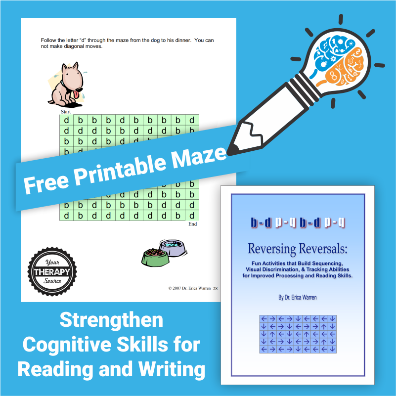 Do you work with students who struggle with letter identification or letter reversals?  This free maze will help strengthen cognitive skills for reading and writing by working on recognizing the correct letter.