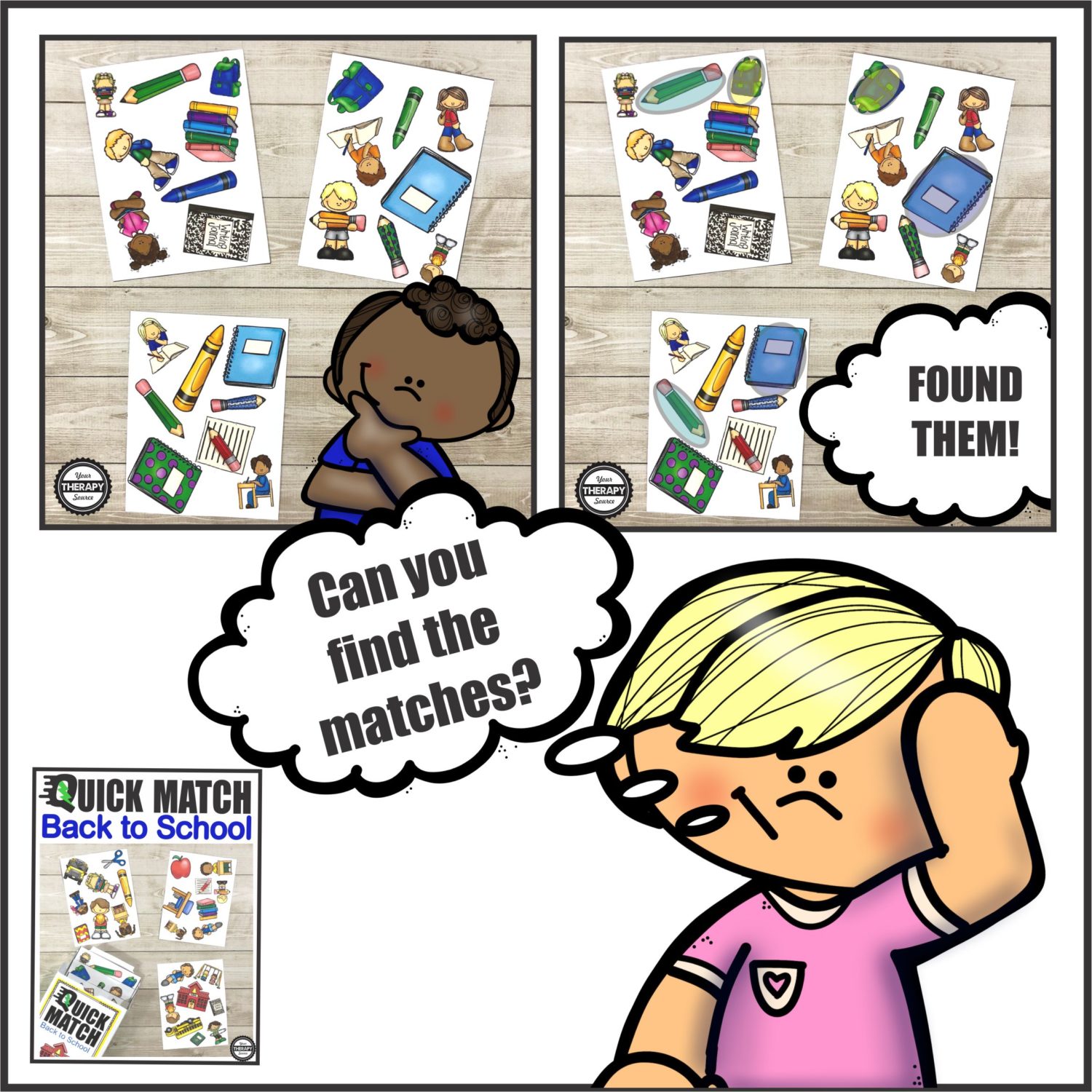 Back to School Quick Match Card Game Your Therapy Source