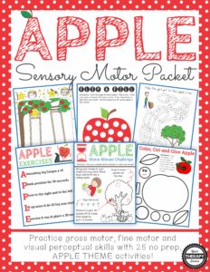 The Apple Sensory Motor Packet includes 25, no-prep, apple themed activities to practice gross motor, fine motor, and visual perceptual skills.