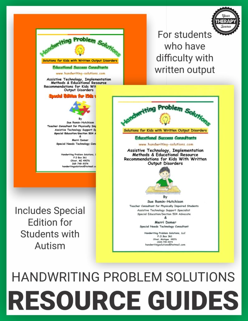 This bundle includes both Handwriting Problem Solutions Resource Guides. These digital download is a resource guide for parents and professionals working with students with educationally significant handwriting challenges that make it difficult/impossible for them to complete written schoolwork with paper and pencil.