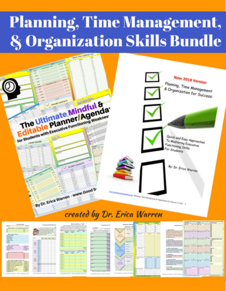 Are you in search of methods and strategies to help support students in the areas of organization, time management and planning? This Planning, Time Management, and Organization skills bundle, created by Dr. Erica Warren, a learning specialist will help students master executive functioning skills.