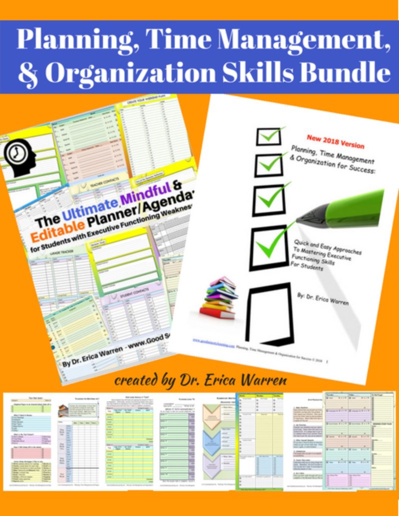 Are you in search of methods and strategies to help support students in the areas of organization, time management and planning? This Planning, Time Management, and Organization skills bundle, created by Dr. Erica Warren, a learning specialist will help students master executive functioning skills.