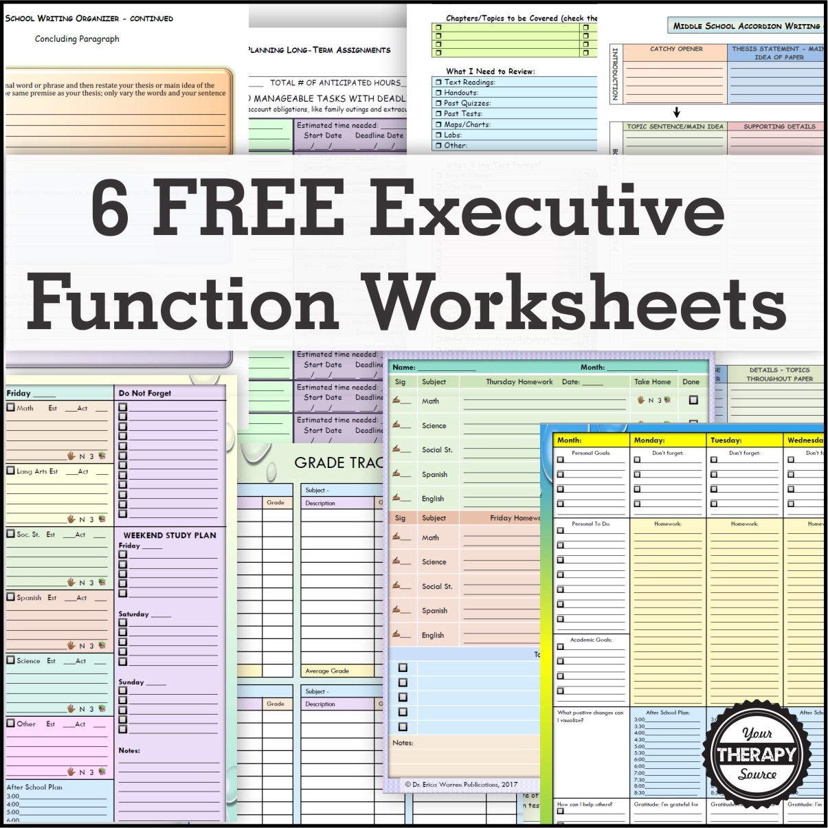 When executive function deficits are present, students can become frustrated, disengaged and give up.  Here are 6 FREE executive functioning activity worksheets to help students succeed.