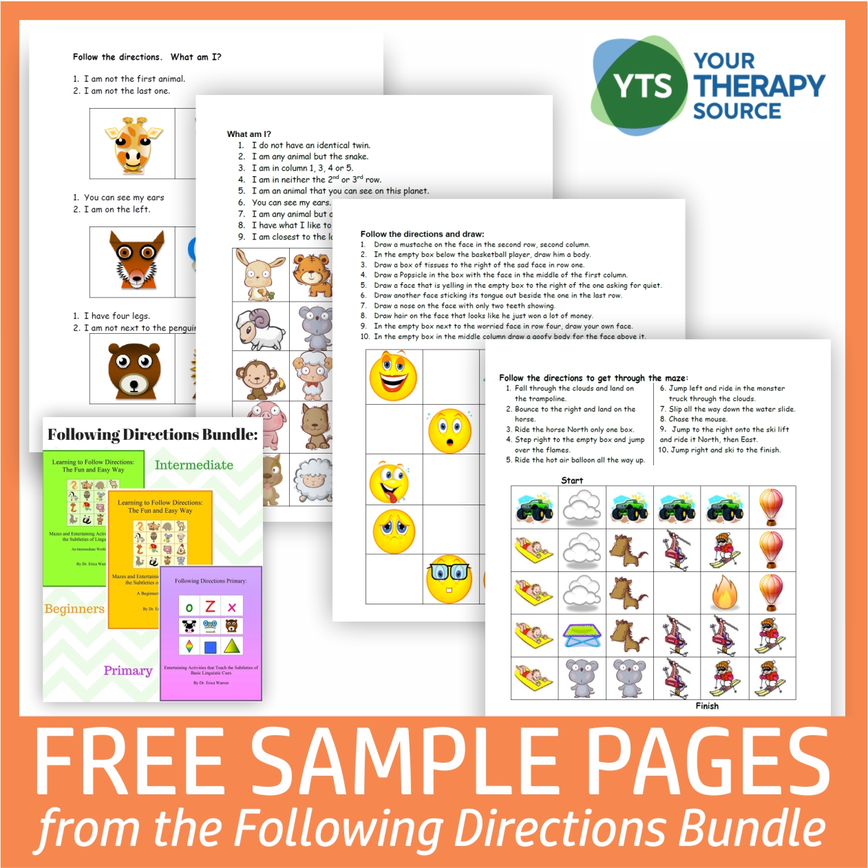 Do you work with students who need to practice following oral and written directions?  This FREEBIE includes 4 sample activities from the Following Directions Bundle.