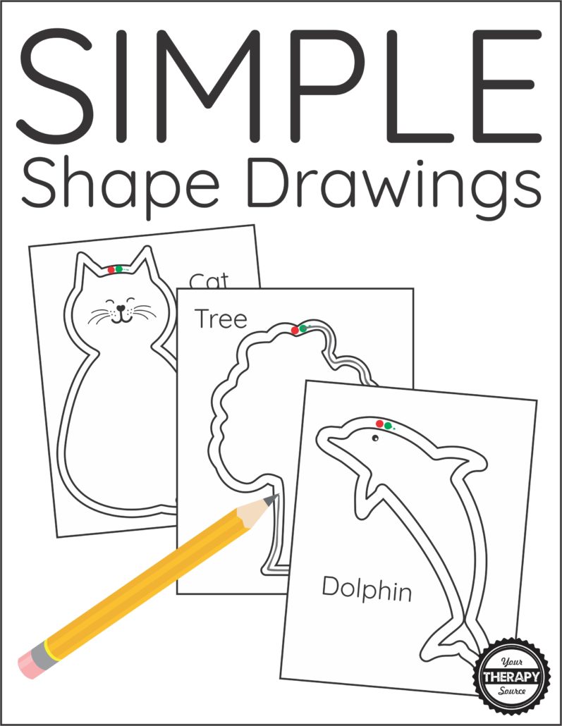 The Simple Shape Drawings digital download includes 20+ simple animals and objects to draw around the outline.  Students get tired of practicing visual motor skills following a basic path, use these activities to draw something instead.  The animals and objects include cat, airplane, rabbit, unicorn, guitar, dog, football, snake, dolphin, tree, flower, dinosaur, bear, apple, owl, moon/stars, lizard, boy, girl, wolf, turtle, and seahorse.