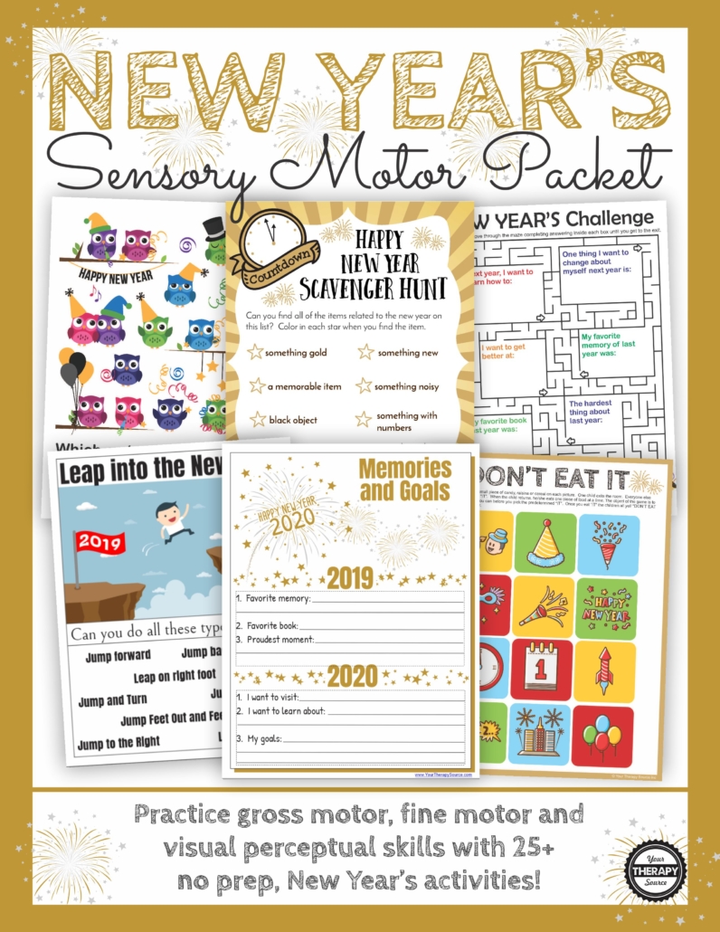 New Year's Sensory Motor Packet: Celebrate with these Happy New Year Games, Puzzles and More to ring in 2020. Fun for home and school!