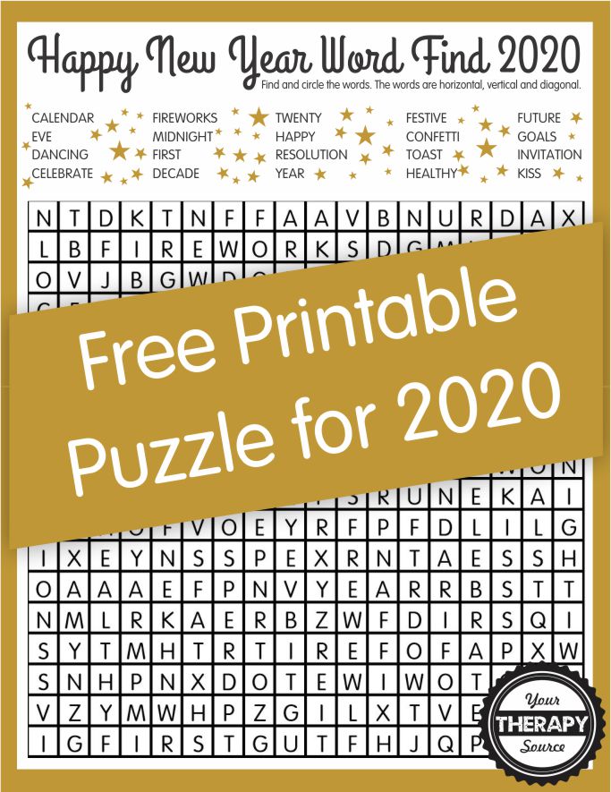 Happy New Year Word Search Puzzle Freebie Your Therapy Source