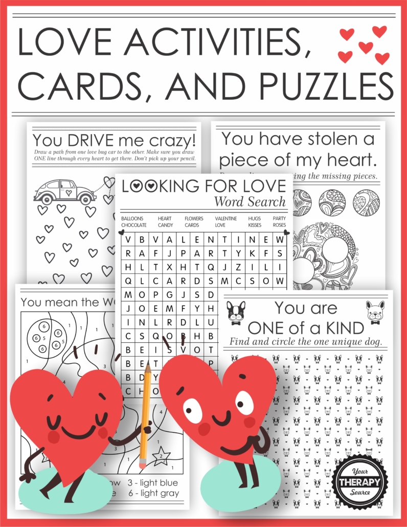 The Puzzles About Love digital download includes 20 printable black and white activities, cards and puzzles to give to someone you admire or appreciate.