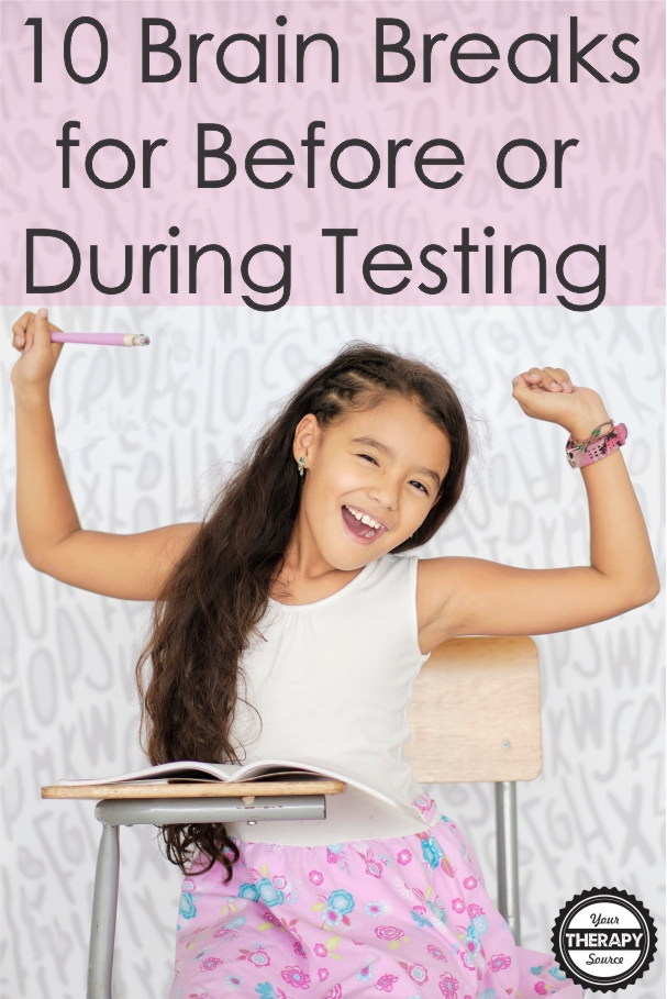 With common core and state tests coming up, here are 10 physical activity suggestions to get the brain ready for testing or for brain breaks during testing (when allowed of course)