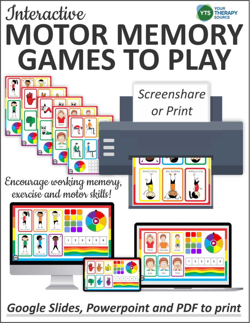 Looking for activities that incorporate movement with working memory skills? This digital packet of Motor Memory Games includes 5 games to memorize colors and move your body