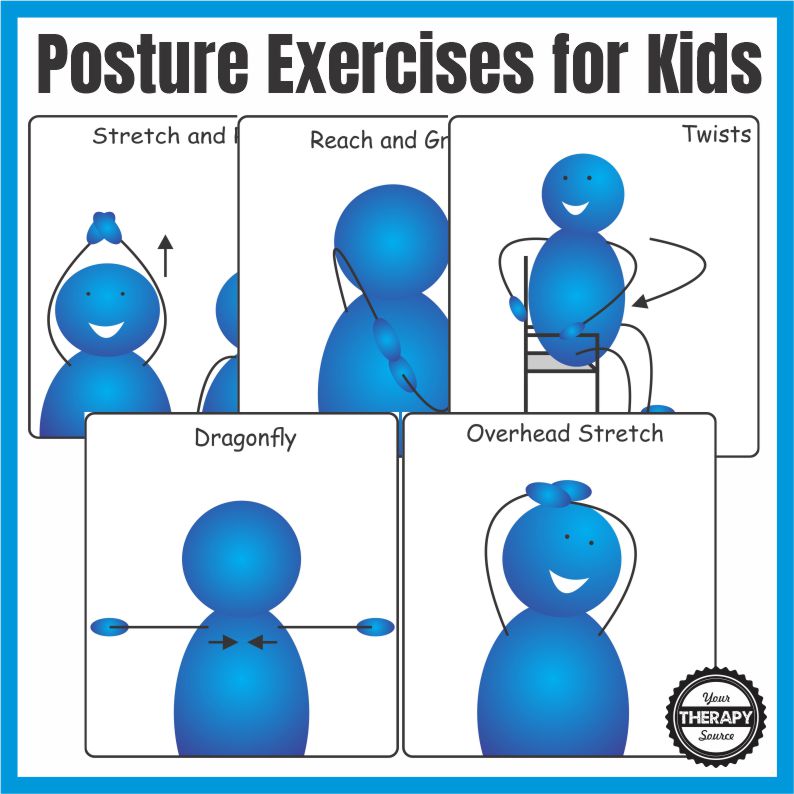 There are many benefits to completing simple posture exercises for kids at school or home. This set of 5 postural exercises for your students can be performed right in their chair during class or working at home.