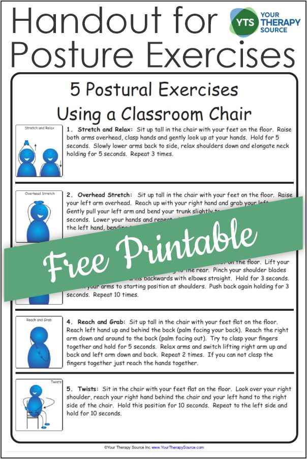 There are many benefits to completing simple posture exercises for kids at school or home. This set of 5 postural exercises for your students can be performed right in their chair during class or working at home.