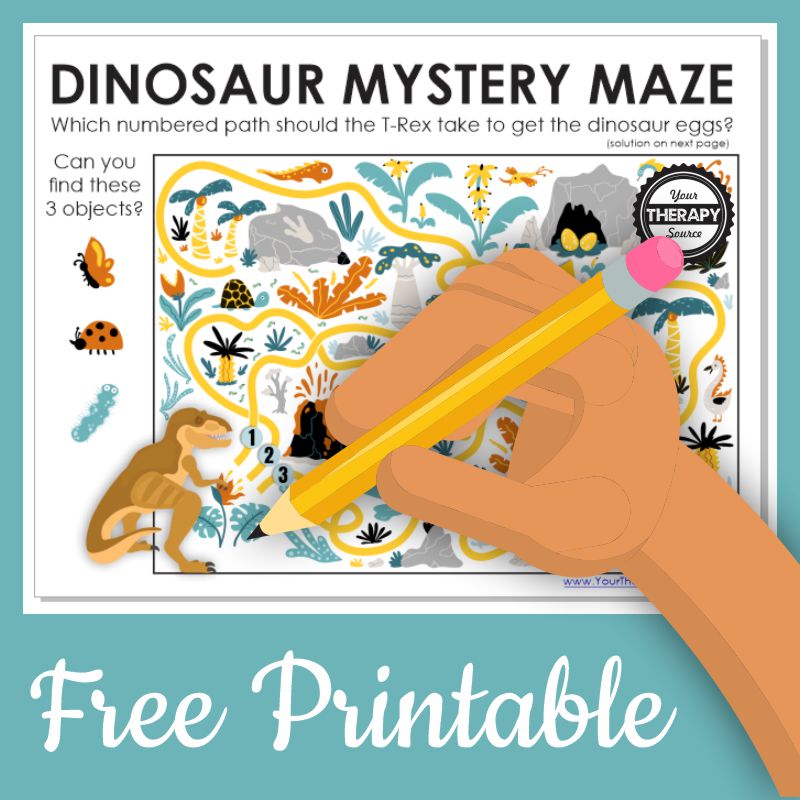 This dinosaur maze printable can challenge children to help the T-Rex follow the path to the dinosaur eggs and find the butterfly and bugs along the way.