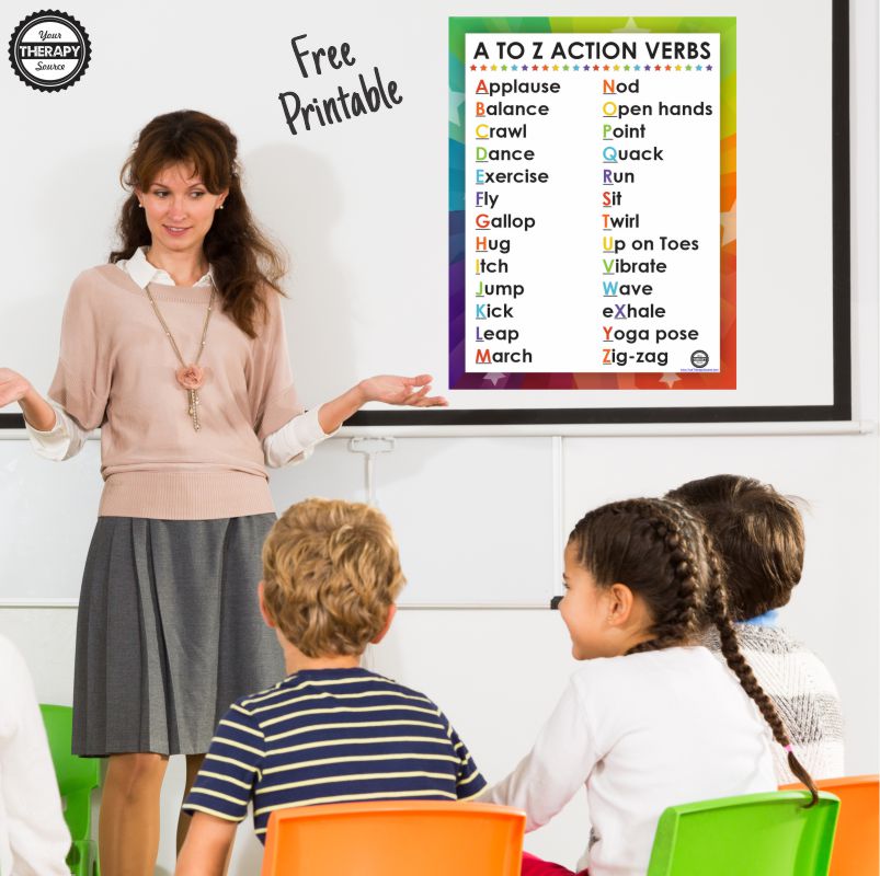 action words pictures printable