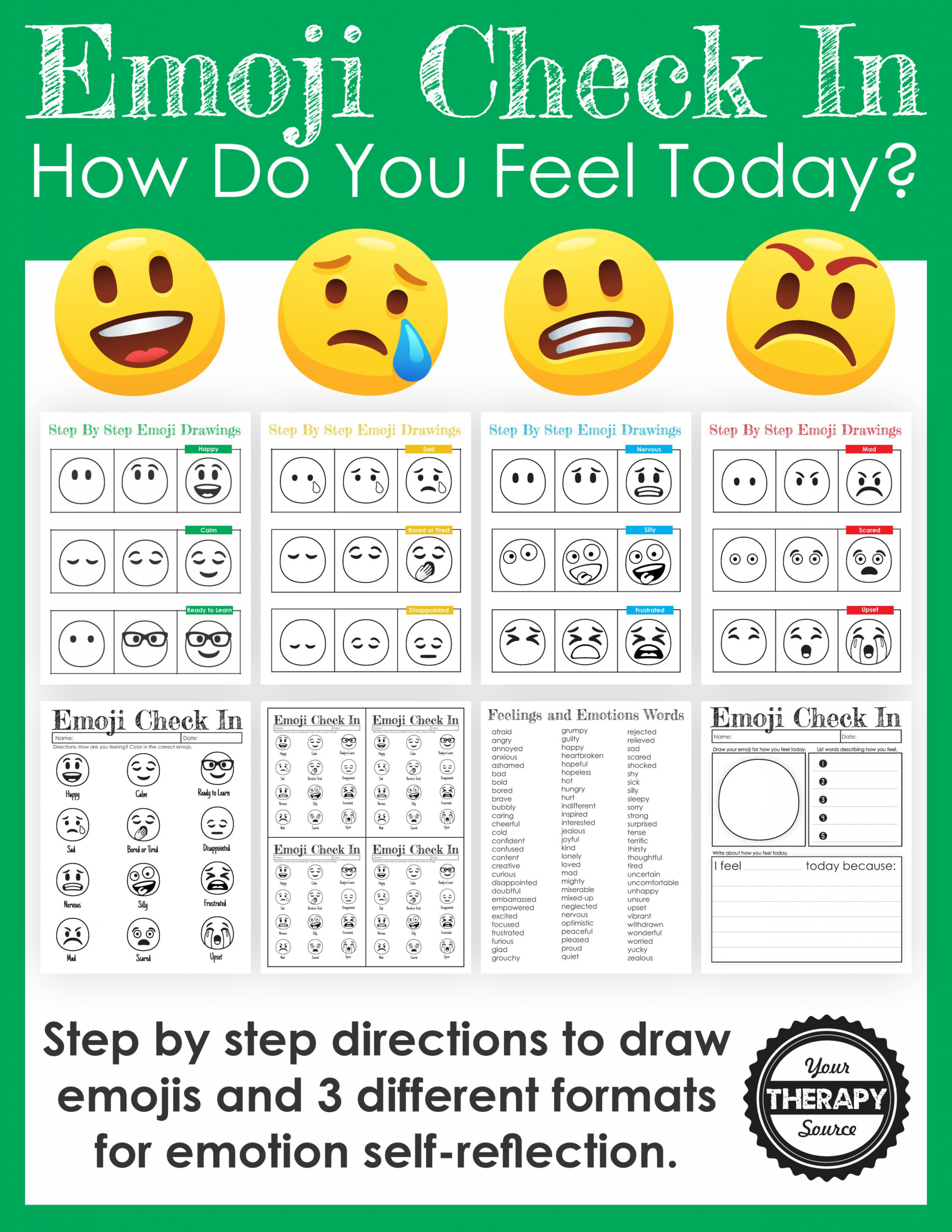 Emoji Printables - How to Draw Emoji Faces - Your Therapy Source