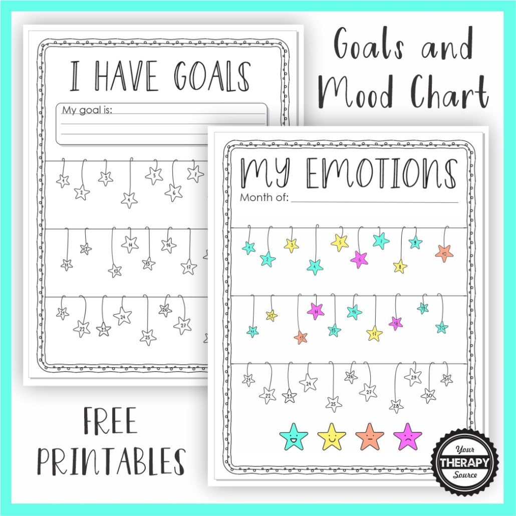 Goal setting and mood charts for kids can be helpful tools for children and adults alike. Download your free copy from Your Therapy Source.