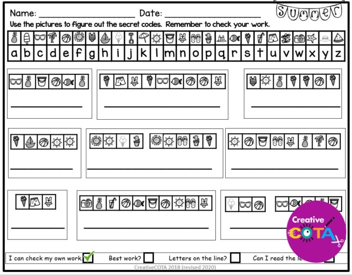 Summer Secret Code Handwriting Packet - Your Therapy Source