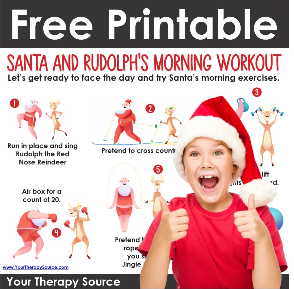 Want to make working out fun this holiday season? Try this Santa Workout free PDF printable from Your Therapy Source.