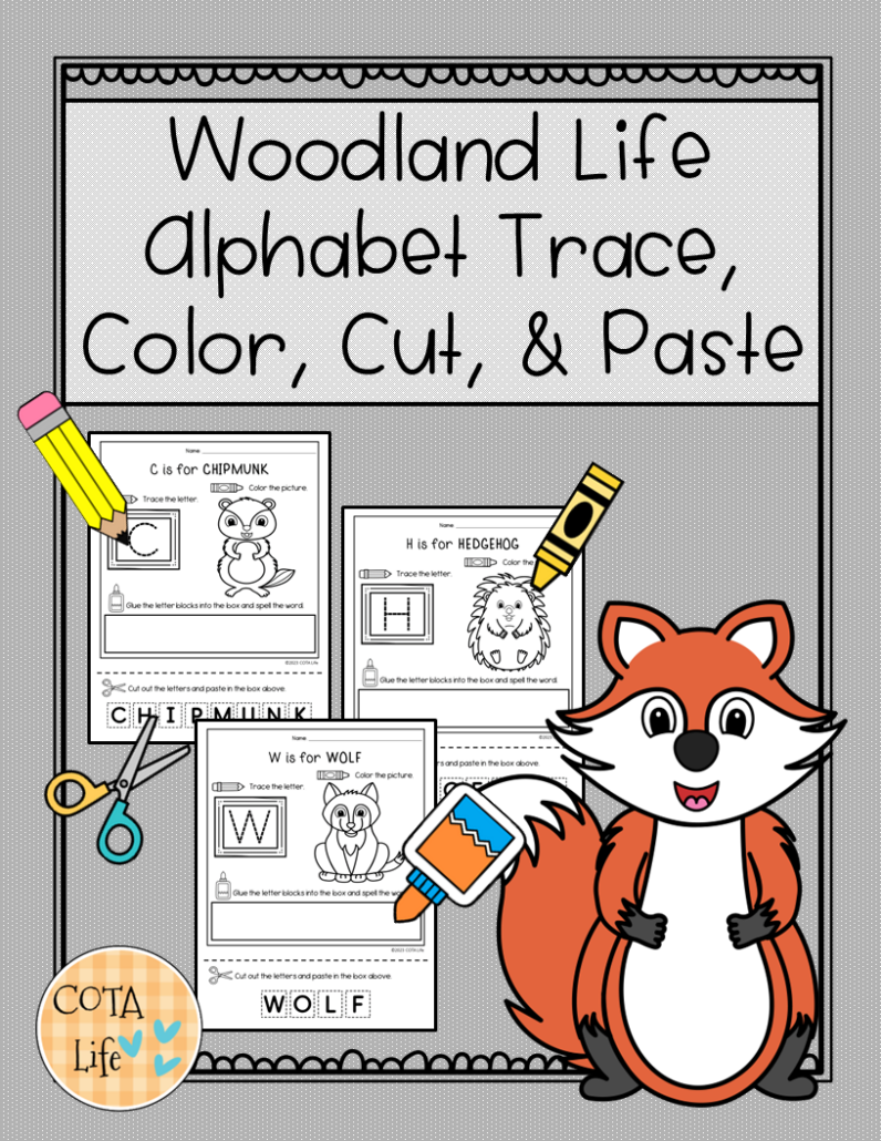 Woodland Animal Alphabet Trace Color Cut Paste Your Therapy Source