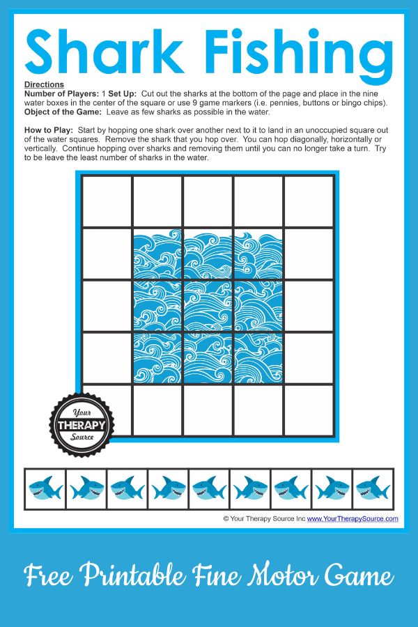 Shark Fine Motor Game - Free Printable - Your Therapy Source