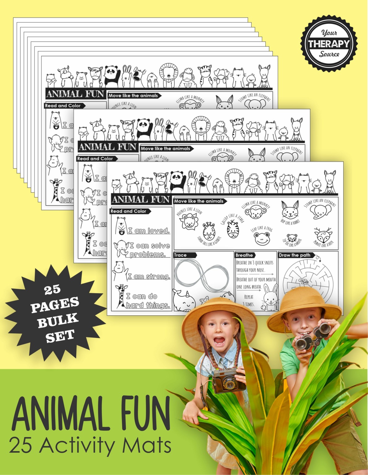 Animal Fun Activity Mats Bulk Pack Your Therapy Source